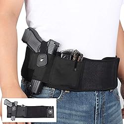 SIZIMA Tactique de Sécurité Ceinture Ultimate Belly Band Holster pour Transport Dissimulé, Holster Pistolet Ceinture Poche élastique de Magazin pour Revolvers, Glock pour Hommes Femmes, Noir