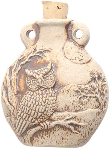 Peruvian Hand Crafted Ceramic High Fire Owl Bottle Pendant, 49mm