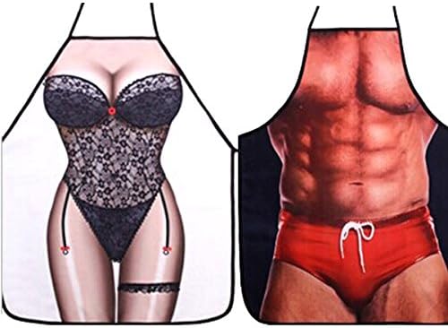 Funny Apron SAZI Lady’s Girls Pinafore Sexy Apron Men Gift Cooking Apron for Couples Gifts for Kitchen, BBQ, Costume Party, Christmas Gifts, Cheating, etc (Lace + Muscle)