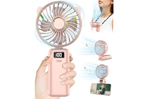 KOURIC Portable Fan Hand Held Fans Rechargeable,[12H Long Battery Life] Hand Held Fan,USB Little Fan with 5 Speeds,Chargeable Battery Powered Handheld Fan,Cooling Travel Fan for Holiday for Kids Women Pink