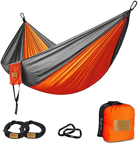 Camping Hammock, Greenmall Double Portable Hammock, Soft Breathable Parachute Nylon Lightweight Hammock for Hiking Travel Backpacking Beach Garden, 660lbs Capacity, 270cm*140cm, 2 YEAR WARRANTY