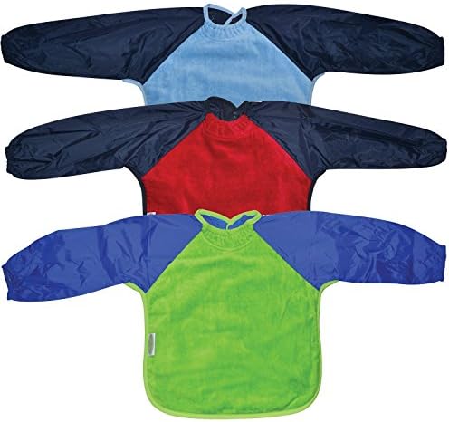 Silly Billyz Long Sleeve Towel Baby Bibs Large Pack of 3 Sky Blue Navy/Red Navy/Lime Royal