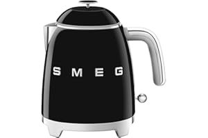 Smeg, Bollitore Elettrico Piccolo KLF05BLEU 0,8 L, Filtro Acciaio Inox, Autospegnimento di Sicurezza, Indicatore Livello Acqua, Base Antiscivolo e Avvolgicavo Integrato, Potenza 1400W, Nero