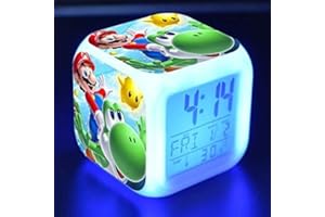 Wonlonda Super Mario 3 inch Small Size Mini LED Digital Boys Anime Alarm Clock Kids Bedroom Decor Date,Time,Temperature