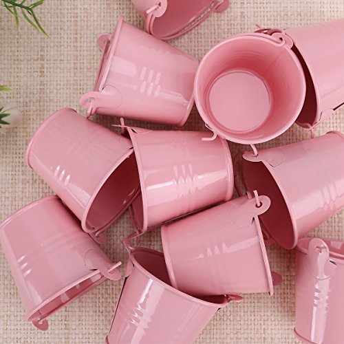 12 x Mini Eimer Rosa Gastgeschenk Hochzeit Party Taufe Süßigkeiten Bonbons Tischdeko Bonboniere Mit Tragegriff - 2