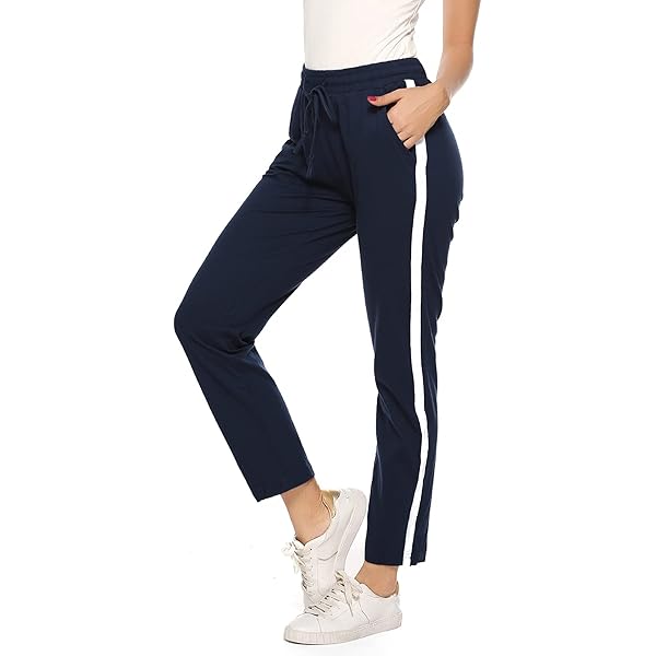 Litherday Sportbroek voor dames, van katoen, licht en ademend, hoge taille, met zakken en trekkoord, voor thuis, yoga, joggen, fitness, S-XXL, Zwart, M
