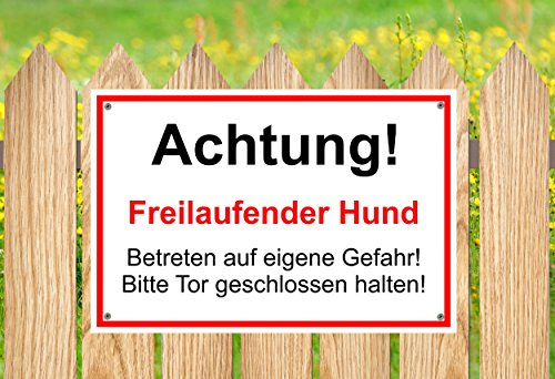 Hundeschild Schild Vorsicht Hund 30x20cm Freilaufender Hund Betreten auf eigene Gefahr – Bitte Tor geschlossen halten – S17p - 2
