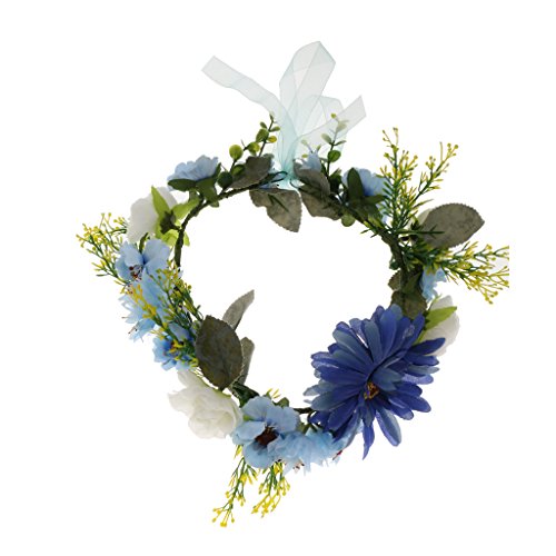 Phenovo Haarkranz Blumenkrone Blumenkranz Blumen Kranz Haarband Girlande Schmuck – Blau Sonnenblumen - 9