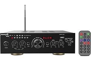 Audibax Miami - Amplificador de Audio HiFi - Conexión Bluetooth - Potencia de 100W + 100W - Entradas para Micrófonos, SD y USB - Amplificador HiFi Estéreo con Reproductor MP3 y Radio FM