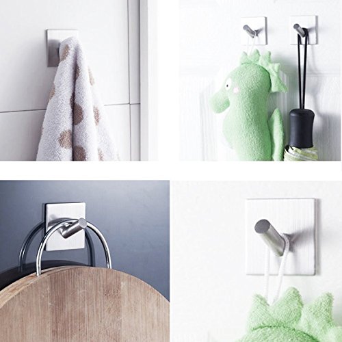 XY Life Wandhaken Türhaken Kleiderhaken Handtuch Racks Wand Haken halter, mit 3M selbstklebend, ohne bohren Badezimmerhaken für Küche und Bad, Edelstahl, 4 PCS Set - 6