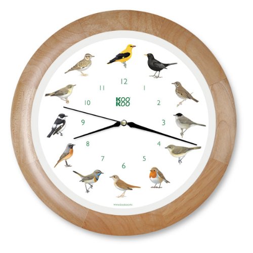KooKoo Singvögel wood vogelstimmen wanduhr
