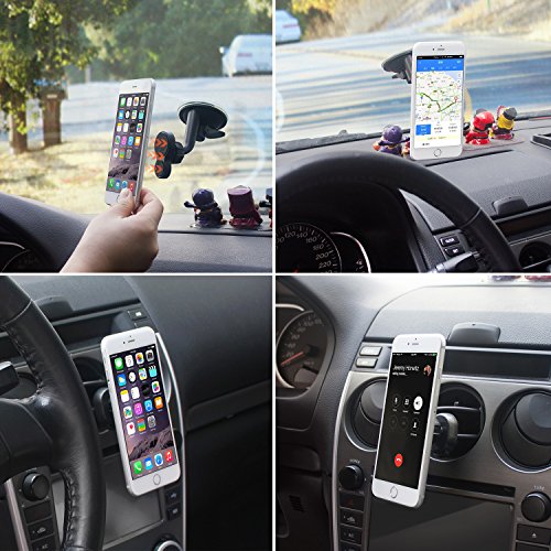 Supporto magnetico per telefono cellulare per auto, supporto per ventosa d'aria, rotazione di 360 gradi-2 in 1 cruscotto per auto universale / parabrezza / supporto per presa d'aria per GPS smartphone