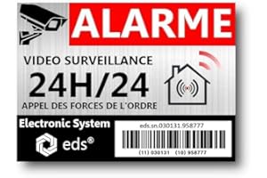EGERO Lot Autocollants Dissuasifs « Alarme Vidéo Surveillance » Anti cambriolage pour Maison Immeuble Commerce Garage. Stickers Vidéo Surveillance de Qualité Pro résistant aux intempéries (Alu Codebarre)