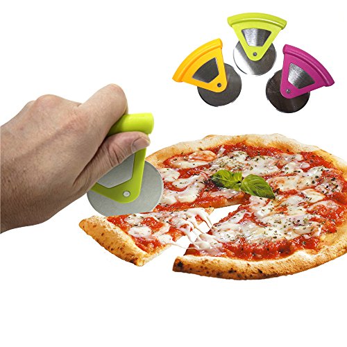 Pizzaschneider Pizzaroller mit scharfer Schneideklinge - handlich, rostfrei, spülmaschinentauglich - Pizzamesser Pizza-Cutter - by Primaneo (Grün)