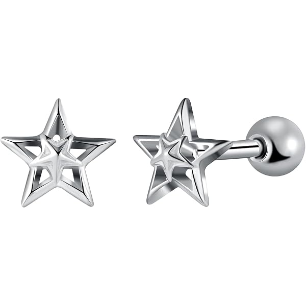 Yumilok Boucles D'Oreilles Étoile Acier Inoxydable Vintage - Clous à Vis Pour Femme Homme Et Piercing Cartilage