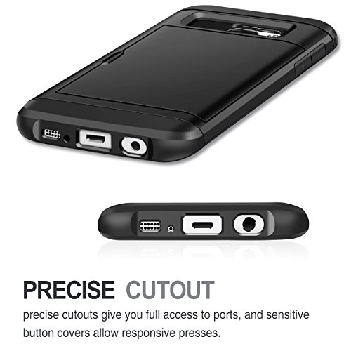 Funda Samsung Galaxy S7 Edge Coolden Protectora Rigida Compartimento para 2 Tarjetas S7 Edge Ultra Delgado Carcasa de Doble Capa Absorci  n de choque Anti-Golpes Caso para Samsung S7 Edge-Negro