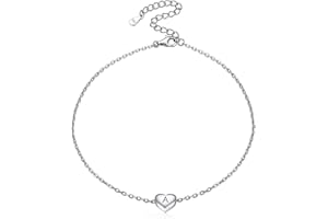 ChicSilver Tobillera Corazón Inicial Plata Mujer Pulsera de Tobillo Plata de Ley 925 26 Letras Iniciales Regalo de Verano 22cm Cadena Fina Ajustable