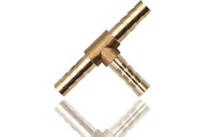 SENRISE Conector de púas de 6 mm, 3 vías de latón macizo para manguera de púas/adaptador de conector para combustible, aire, agua, gas, aceite, manguera en T, junta de púas