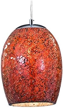 Crackle Satin Chrome & Red Mosaic Glass 1 Lamp Dome Pendant