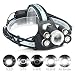 Produktbild LED Stirnlampe,CAMTOA 5 LED Superheller Kopflampe 8000LM Hochleistung USB Wiederaufladbare Kopfleuchte - 5 Modi Helligkeiten,Fokussierbar,Wasserdicht Headlight Headlamp mit Ladeanzeige für Camping Angeln Fahrrad Laufen (inklusive USB Kabel + 2 x 18650 Akku + SOS Pfeifen)
