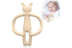 AULESE Silikonowa zabawka do gryzienia dla niemowląt, nie zawiera BPA, chłodząca zabawka do gryzienia dla niemowląt od 3+ miesięcy, uspokaja dziąsła (zając – morela)