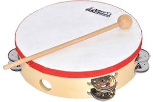 Voggenreiter Voggy’s großes Tamburin mit Schellenkranz Klangspielzeug Instrument Kinder (12 Schellen, Kunststoff-Fell, Griffloch, 225 x 55 mm, inkl. Holzschlägel), braun, Natur, Voggenreiter_1061-1