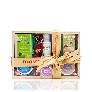 Nyassa Wooden Box 6 pc Gift Set for Men and Women. A perfect artisanal gift in a delightful pack containing an eclectic mix of handmade soap. Contains natural extracts No Parabens. Cruelty Free
