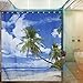 Produktbild KINLO® 180*200cm Design Duschvorhang Badewannenvorhang wasserabwesend Palm Beach Muster inkl. 12 Aufhängehaken