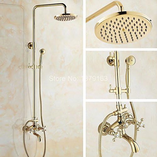 8" Round Shower Head Gold Polished Brass 2 Cross Handles Wall Mounted Bathroom Rain Shower Faucet Set Bathtub Mixer tap agf444,Yellow