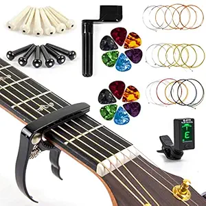 Mustang Acoustic Guitar Strings Changing Kit Tool Kit (Strings Tuner Picks Capo Pins String Cutter and Winder)