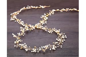 JOY STORE Fascia Nuziale per Capelli Da 50 cm, con Perline e Strass. Accessori per Capelli da Sposa Fascia Oro Lavorata a Mano