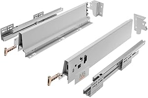 GTV - Modern Box Tiroir, Fermeture Silencieuse, Charge jusqu'à 40 kg, Installation Simple, Système de Tiroirs, Synchronisation du Trajet des Glissières - L=400 mm H=83 mm, Gris, PB-D-KPL400A