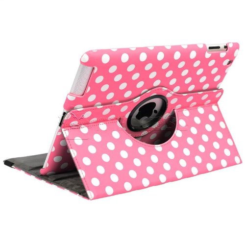 MadCase Apple iPad 4 (mit retina display) Stilisch Muster PU Leder Rotierend Smart Ständer Schutzhülle – kompatible mit iPad 2 und iPad 3 einschließlich Displayschutzfolie & Eingabestift – Gepunktet – Hellrosa - 2