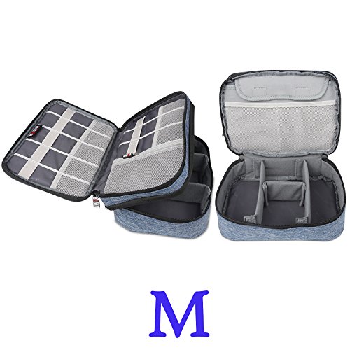 BUBM 3 Stücke Mehrfachfunktion Kabelorganiser Tasche Reisetasche mit Doppelschichten für Elektronische Zubehöre wie Netzteil, Maus und USB Stricks, Denim Blau - 5