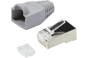 odedo 20x connecteur réseau RJ45, connecteur à sertir RJ 45, CAT 6, boîtier métallique blindé, housse anti-pliage grise