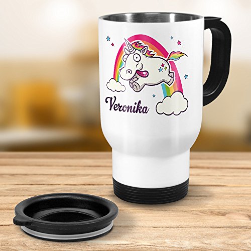Thermobecher weiß mit Namen Veronika – Motiv Verrücktes Einhorn – Coffee To Go Becher, Thermo-Tasse - 3