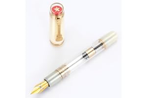 EROFA Jinhao 1935 Tiandao - Penna stilografica, pennino medio 8, clip per chitarra dorata, acrilico bianco e trasparente, con convertitore