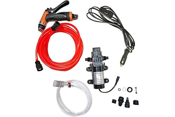 CYBERNOVA 60W auto-amorçante haute pression (interrupteur de pression intégré) Kit de rondelle de lavage portable pour voiture électrique 12V pour auto, animal domestique, fenêtre, arrosage et camping