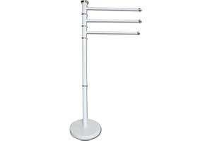 BM Piantana Portasciugamani da Terra in Metallo Cromato Bianco con 3 Bracci Girevoli – Accessorio Bagno Elegante, Stabile e Facile da Montare