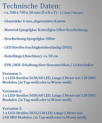 LED Badspiegel 50 x 70 cm Spiegel mit Beleuchtung RECHTS Bad Spiegel- GH-667975-1-W57-RECHTS – warm – weiß - 7