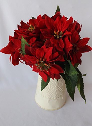 Bunch of 12 Stems Artificial Christmas Red Poinsettia