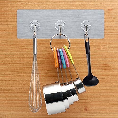 IPOW 12 Stück Haken Selbstklebend Wandhaken Handtuchhaken Kleiderhaken Wiederverwendbar Klebehaken für Küche, Badezimmer und Büro Ladegewicht bis 24kg 4 Pack mit je 3 Haken, Silber - 2