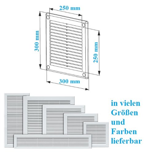 Lüftungsgitter 30 x 30 cm Abschlussgitter Insektenschutz 300 x 300 mm weiß Gitter Lüftung TRU 10 - 2