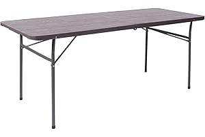 Flash Furniture Elijah 6-Foot Bi-Fold Brown Wood Grain Plastic Folding Table with Carrying Handle
