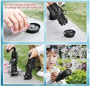 Madhav Mart BeastDeal - Automatic Gatling 8-Holes Bubble Gun Toy for Kids 2-in-1 Electric Summer Outdoor Indoor Activities Soap Water Bubble Maker Machine and Blower Fan for Children, Boy & Girl