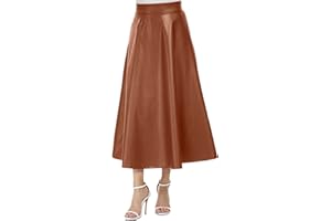 SUTELANG LURRYLY Jupe Simili Cuir Femme - Faux Line Womens Taille Jupes Jupe Longue en Cuir Solide Haute Couleur Une Jupe Jupe Plissée Mi Longue Enfant