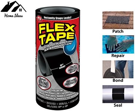 Home Ideas BLACK 8" x 5,' 8 Inch x 5 Foot FLEX TAPE Strong Seal Waterproof Rubberized Tape- AS SEEN ON TV …