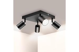 Ketom Spot Plafond GU10 - Plafonnier 4 Spots Noir - Plafonnier Spot Orientable - Éclairage de Plafond LED Carré - Moderne Applique Murale Interieur LED pour Cuisine, Salon - Livré Sans Ampoules