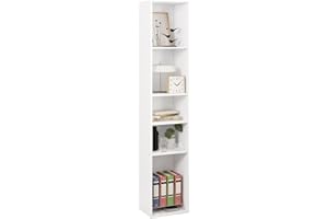 ‎WOLTU WOLTU Bücherregal, offenes Regal mit 5 Würfeln, Würfelregal Raumteiler Standregal Aktenregal Aufbewahrungsregal schmal, in Wohnzimmer Büro, aus Holzwerkstoff, Weiß, 30x151x26 cm, SK034ws
