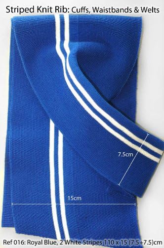 Knitted Cuff, Waistbands and Welts for Trimming and Edging Garments. Cuffing Knit Rib Fabric Panels, Plain &amp; Stripe Designs. Sold As Pair, Wholesale - 16: Royal Blue, 2 White Stripe - 2Pcs